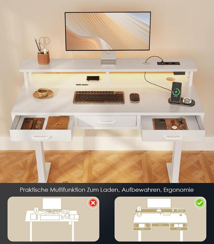 Elektrischer Schreibtisch mit Schubladen, 120cm Höhenverstellbar
