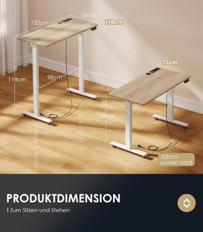 Elektrischer höhenverstellbarer Schreibtisch mit USB und Memory-Funktion, 120cm, Beige