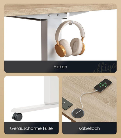Elektrischer Schreibtisch 120cm Höhenverstellbar USB Memory Standing Desk