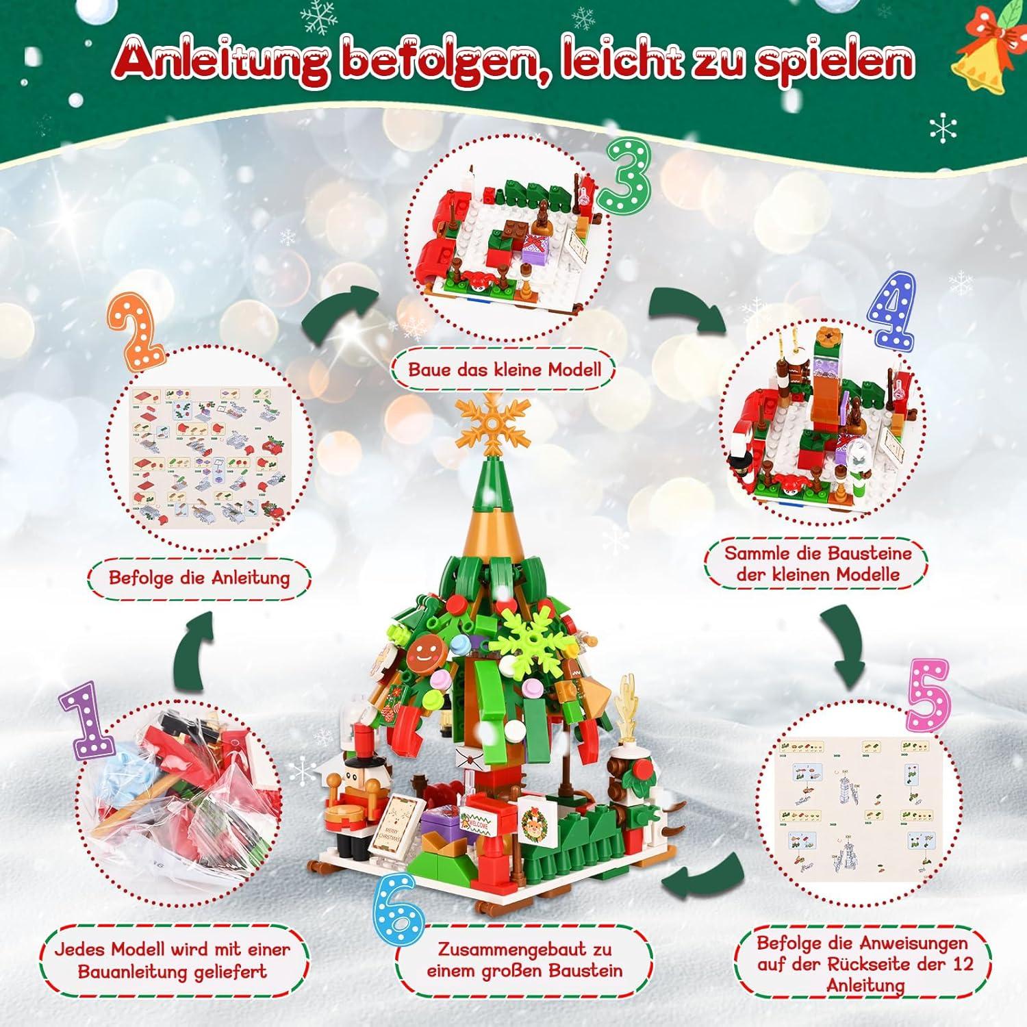 Evolyline Adventskalender 2024 Weihnachts-Countdown Bausteine Set 618 Stück Kinder