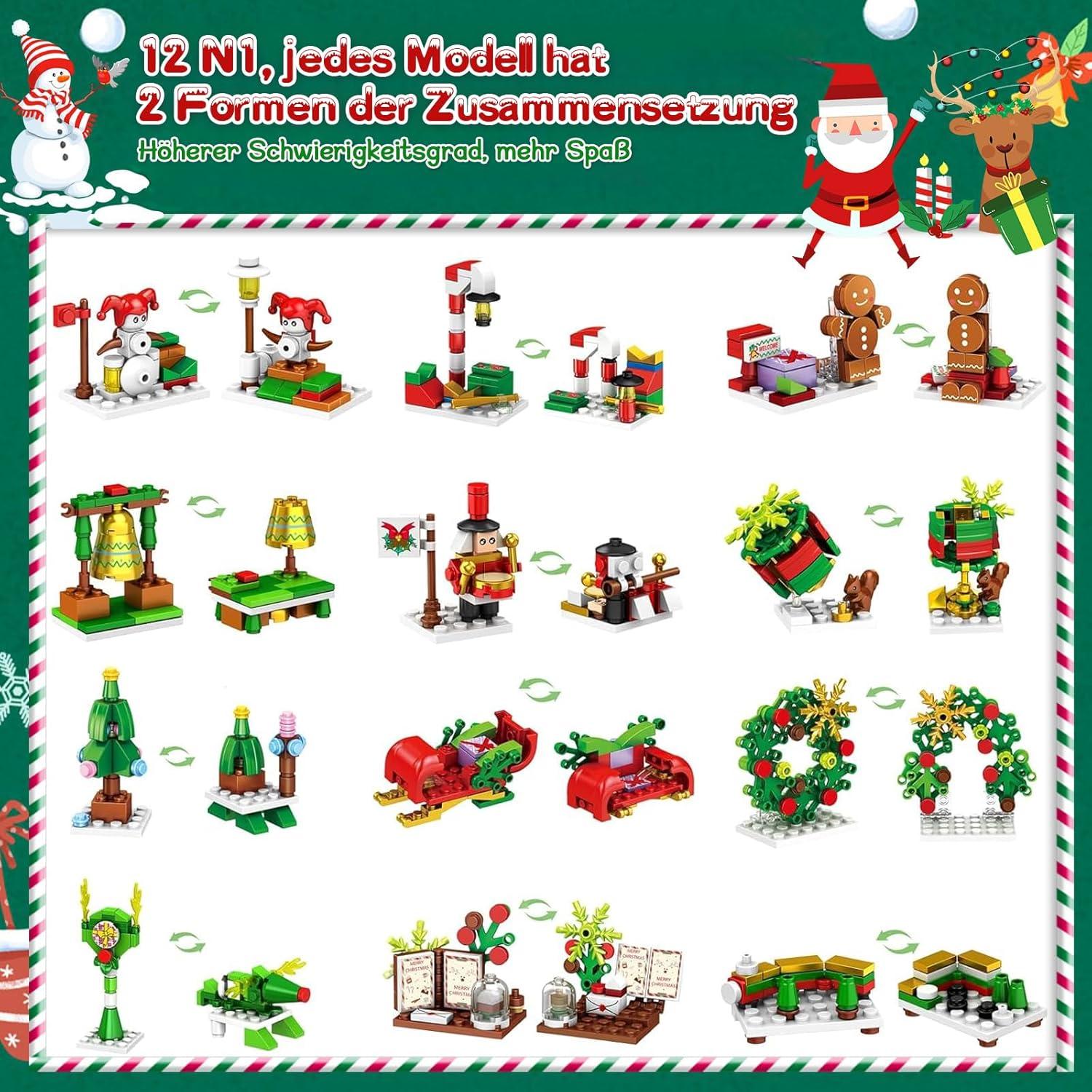 Adventskalender 2024 Weihnachts-Countdown Bausteine Set für Kinder