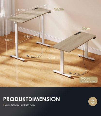 Höhenverstellbarer Schreibtisch 140cm Elektrisch USB Memory Beige