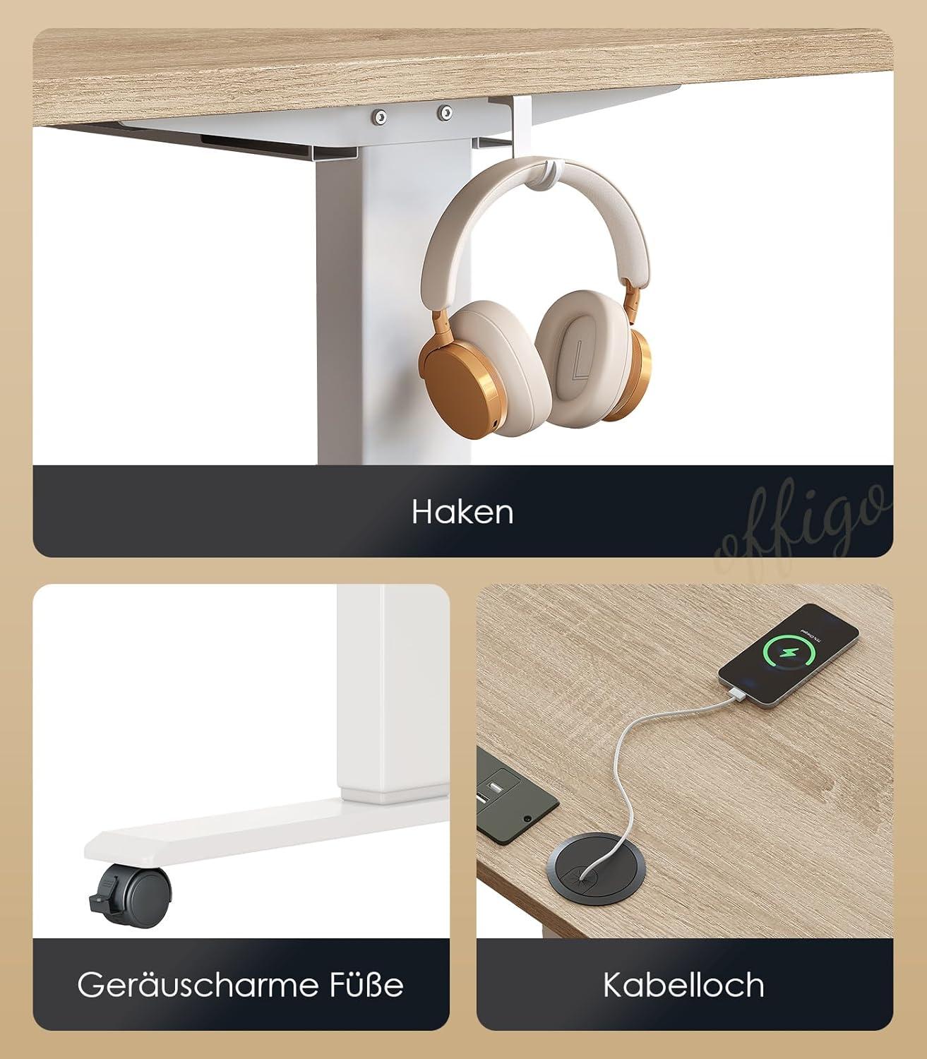 Höhenverstellbarer Schreibtisch 140cm Elektrisch USB Memory Beige