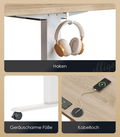 Höhenverstellbarer Schreibtisch 140cm Elektrisch USB Memory Beige