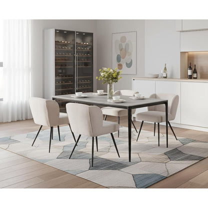 Esszimmerstühle 2er Set Modern Beige Leinen & Metallbeine
