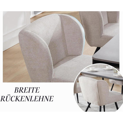 Esszimmerstühle 2er Set Modern Beige Leinen & Metallbeine