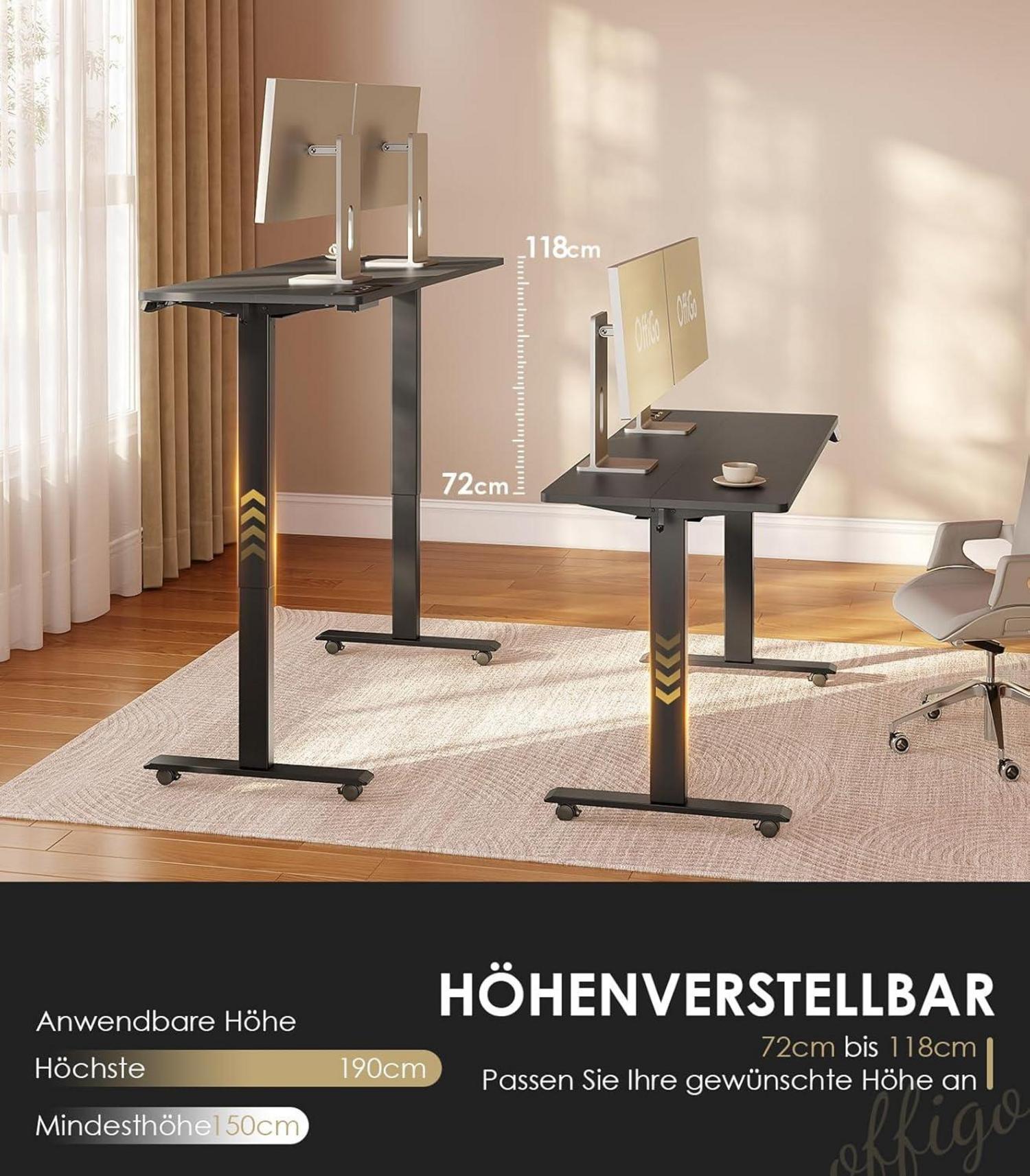 Höhenverstellbarer Schreibtisch Elektrisch mit USB Schwarz