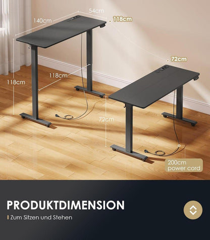 OffiGo Höhenverstellbarer Schreibtisch 140cm Elektrisch Schwarz