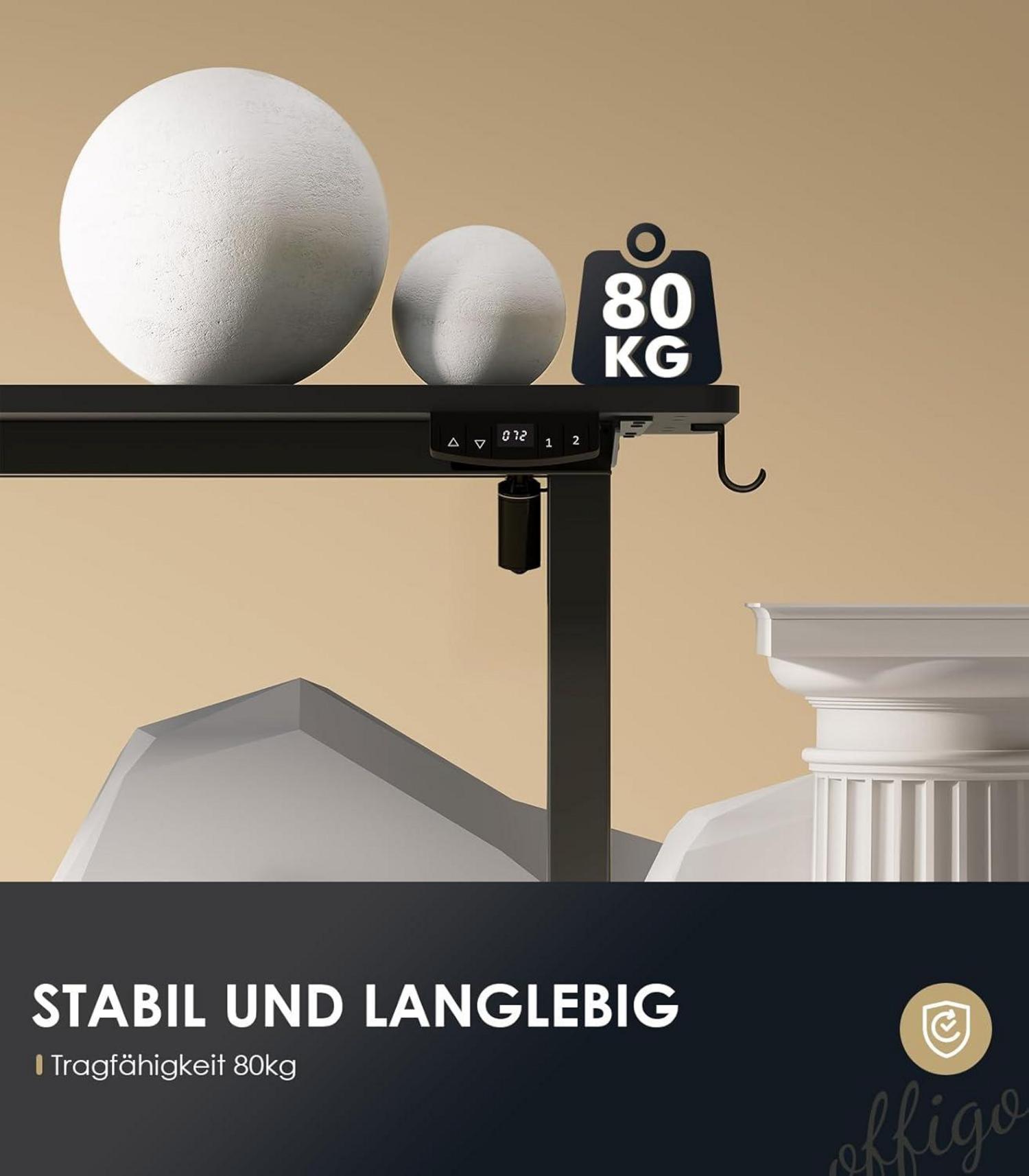 OffiGo Elektrischer Schreibtisch 140cm USB Memory Schwarz