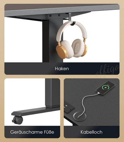 OffiGo Elektrischer Schreibtisch 140cm USB Memory Schwarz