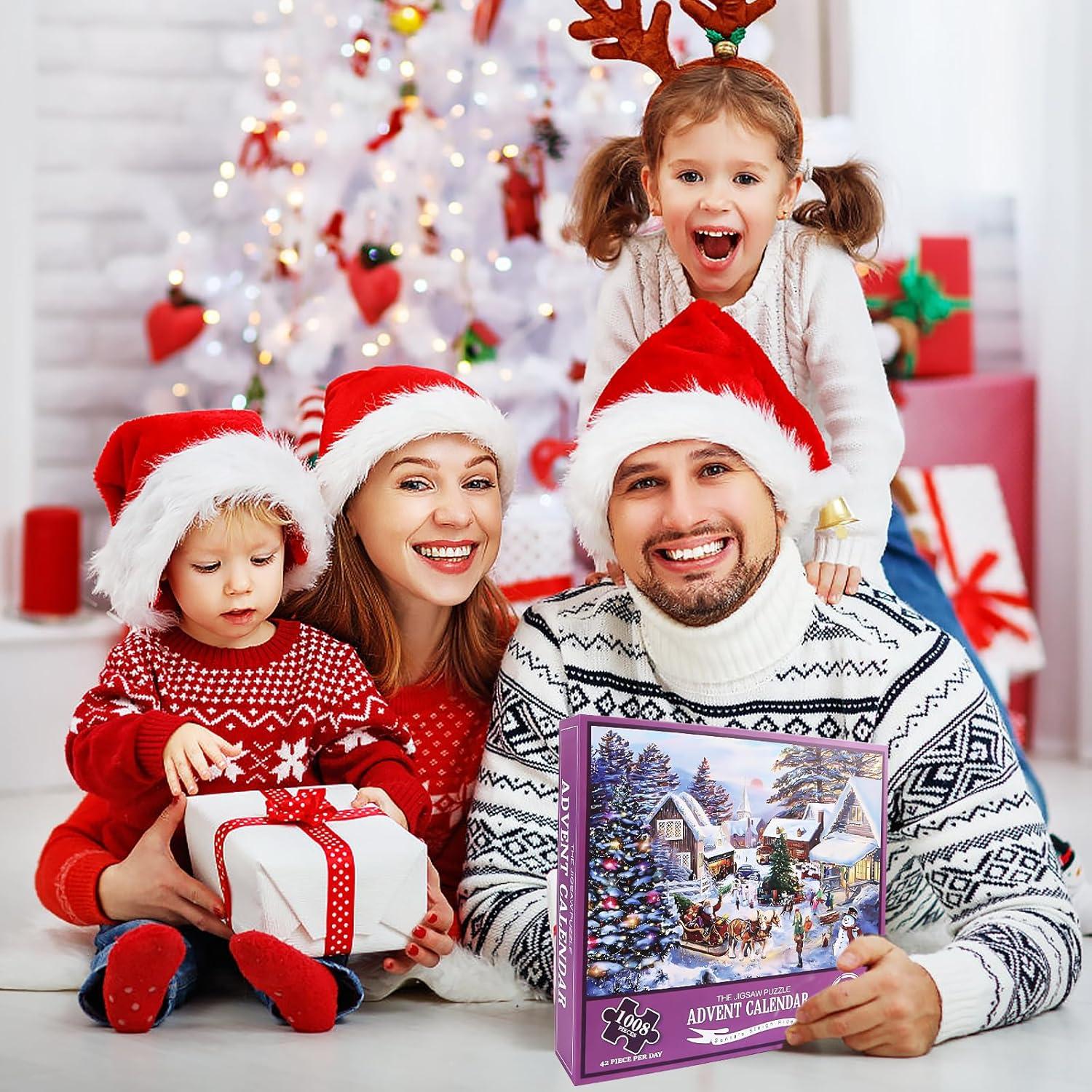 Adventskalender 2024 Weihnachtspuzzle mit 1008 Teilen, Kinder und Erwachsene, Lila