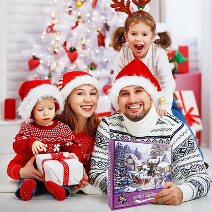 Adventskalender 2024 Weihnachtspuzzle mit 1008 Teilen, Kinder und Erwachsene, Lila