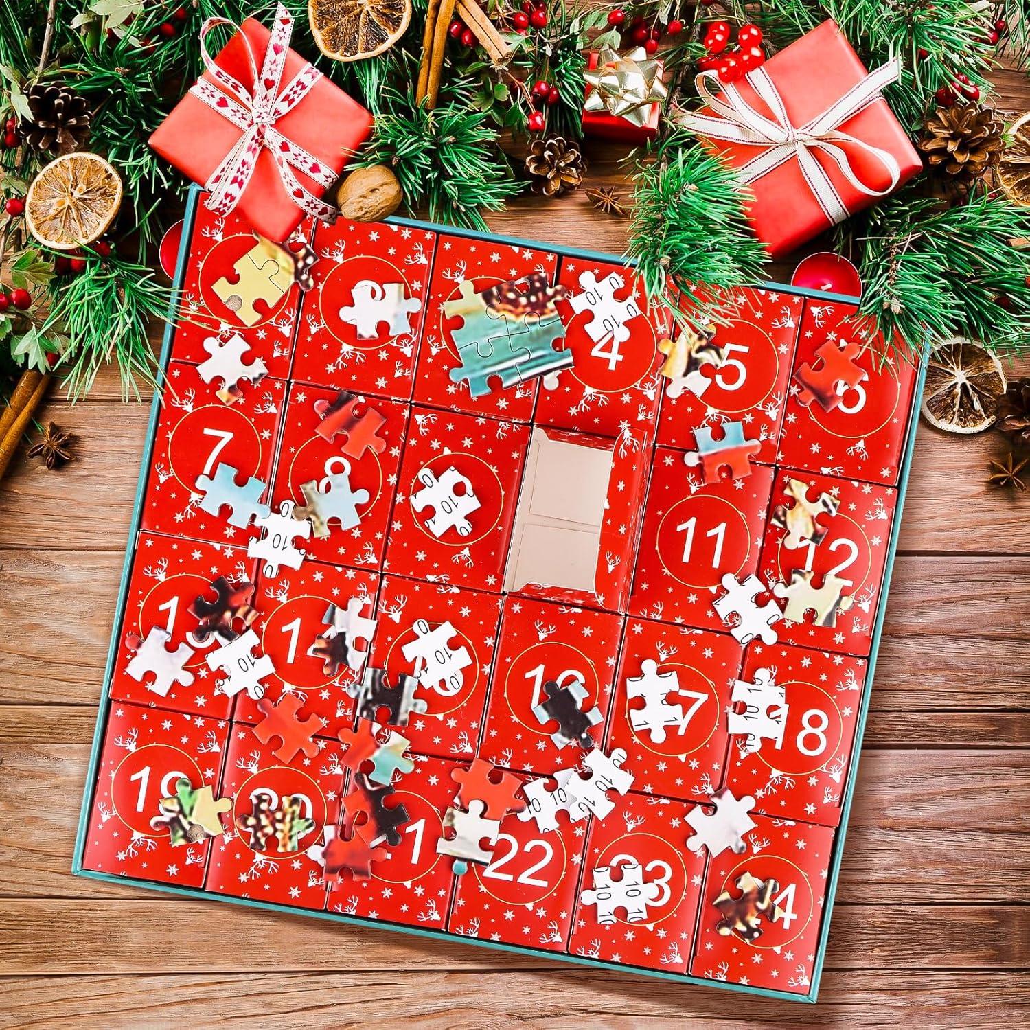 Adventskalender Weihnachtpuzzle 1008 Teile Santa Claus Weihnachtsgeschenke 24 Schachteln Kinder Erwachsene Blue