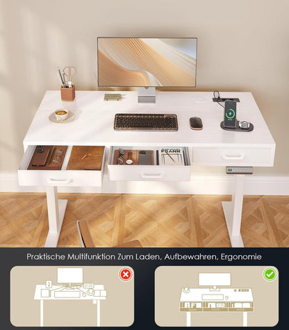 Höhenverstellbarer Schreibtisch Weiß mit Schubladen 120cm