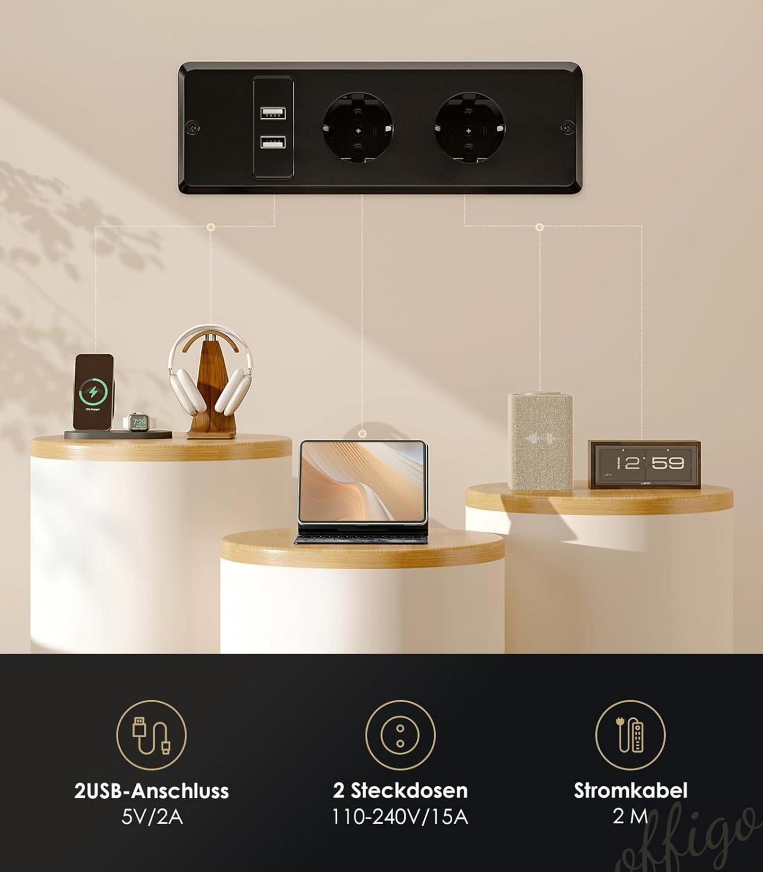 OffiGo Elektrischer Schreibtisch Höhenverstellbarer Weiß USB Type-C 120cm