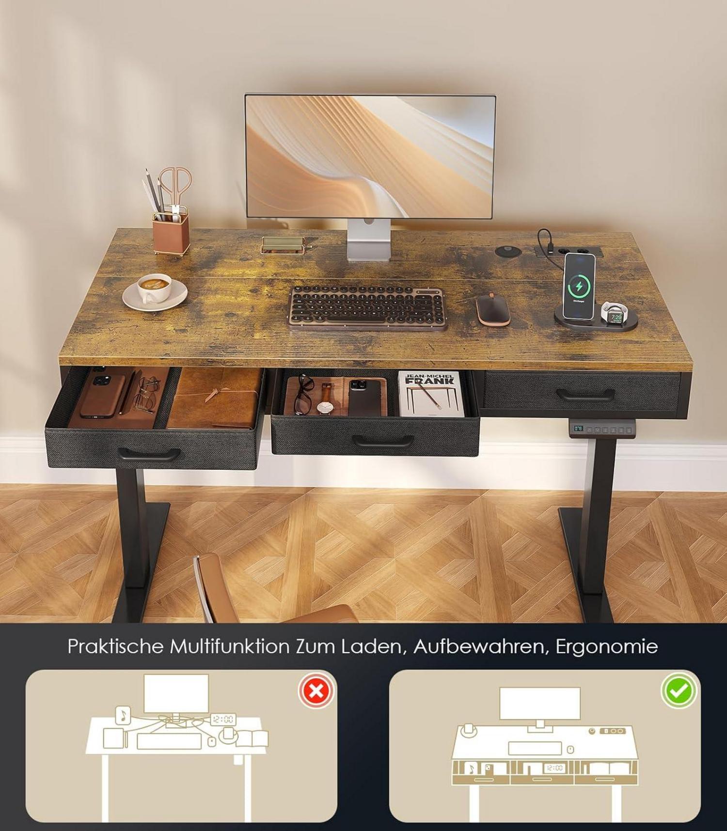 Höhenverstellbarer Elektrischer Schreibtisch mit Schubladen 120cm