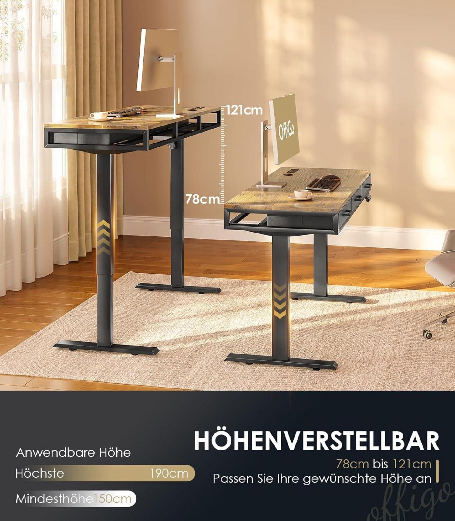 Höhenverstellbarer Schreibtisch mit Schubladen, 120cm, Elektrischer