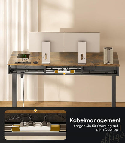 OffiGo Höhenverstellbarer Schreibtisch mit Schubladen 120cm Braun