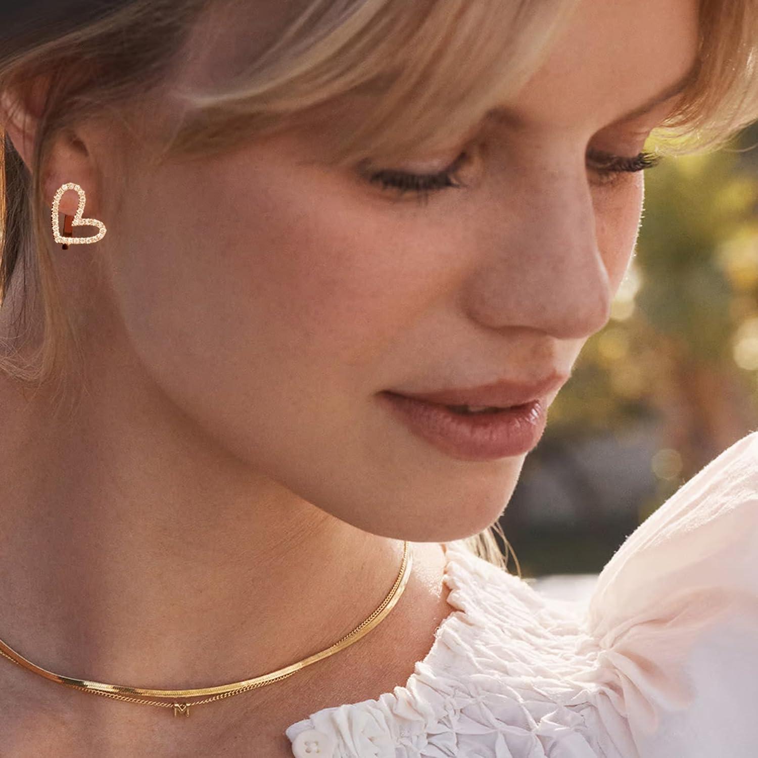 Herz Ohrringe Silber 925 Creolen Klein 14 Karat Zirkonia Damen