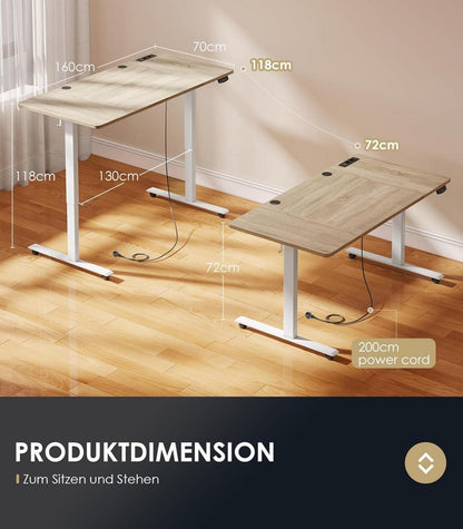 OffiGo Elektrischer Schreibtisch 160cm Höhenverstellbar mit USB und Memory-Funktion Beige