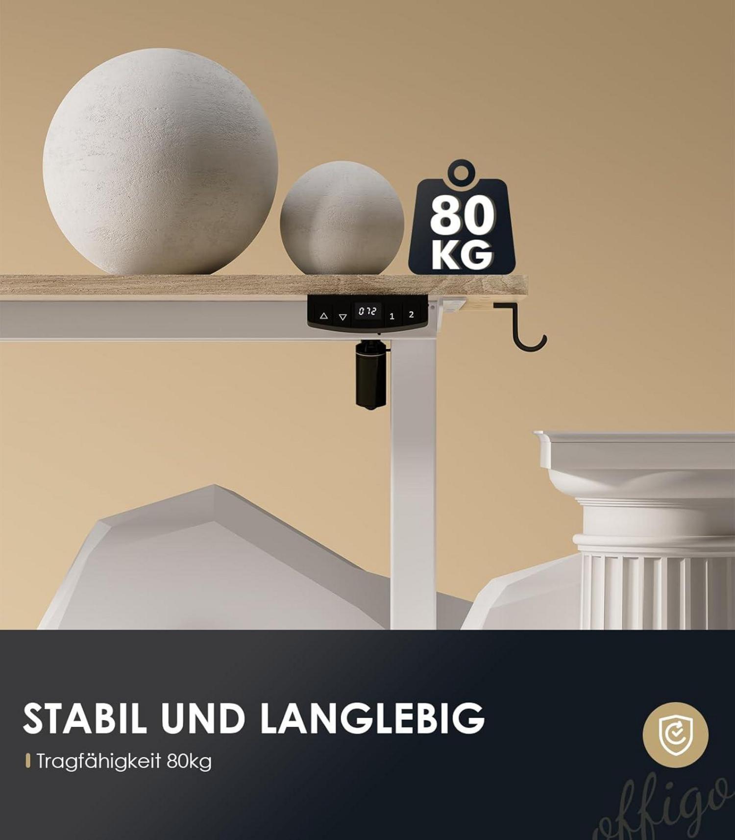 160cm Höhenverstellbarer Schreibtisch mit USB und Memory-Funktion, Elektrisch