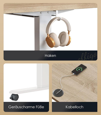 160cm Höhenverstellbarer Schreibtisch mit USB und Memory-Funktion, Elektrisch