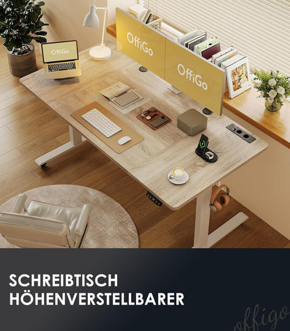 OffiGo Elektrischer Schreibtisch 160cm Höhenverstellbar mit USB und Memory-Funktion Beige