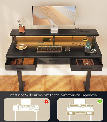 Elektrischer Schreibtisch 120cm Höhenverstellbarer Gaming-Tisch Schwarz