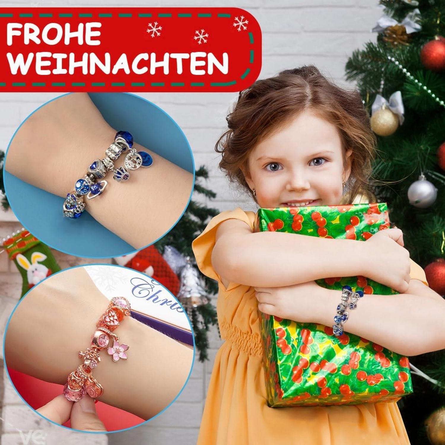 Werfunee Adventskalender Mädchen Schmuck DIY-Set 2024 - 24-teiliges Schmuckarmband Kit für Mädchen 5-12 Jahre - Roségold-Dunkelblau