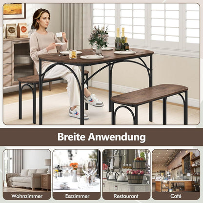 Esstisch Set 3-teilig mit Bänken – Rustikales Braun