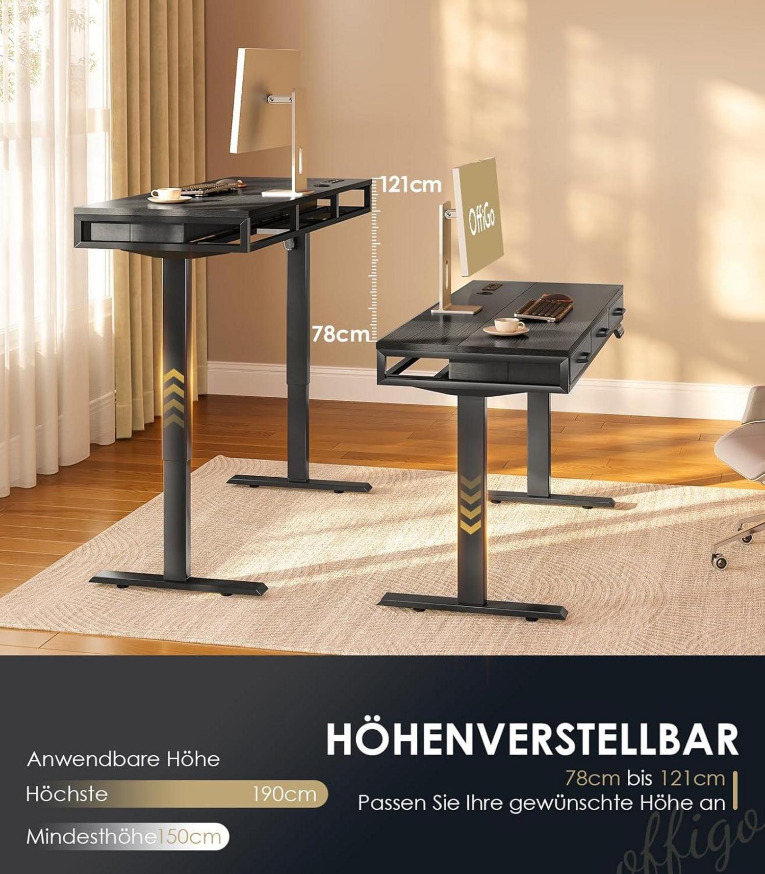 Schreibtisch Höhenverstellbar mit Schubladen Schwarz 140cm Elektrisch