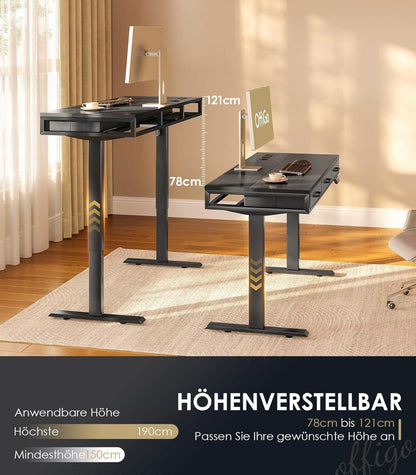 Schreibtisch Höhenverstellbar mit Schubladen Schwarz 140cm Elektrisch