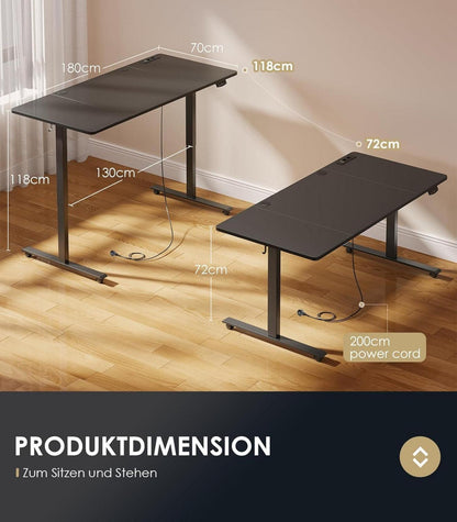 OffiGo 180cm Höhenverstellbarer Schreibtisch mit USB Schwarz