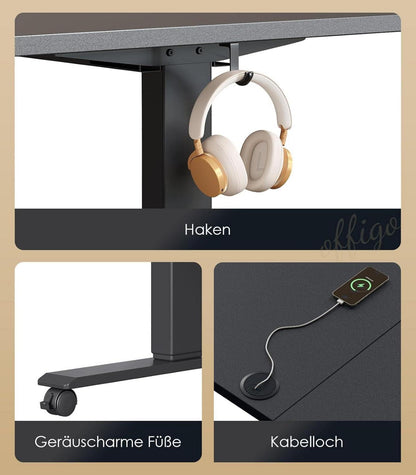 Höhenverstellbarer Schreibtisch 180cm Elektrisch USB Standing Desk Memory