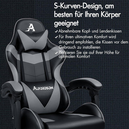Ergonomischer Gaming-Stuhl Massage Bürostuhl 180kg Grau PU-Leder