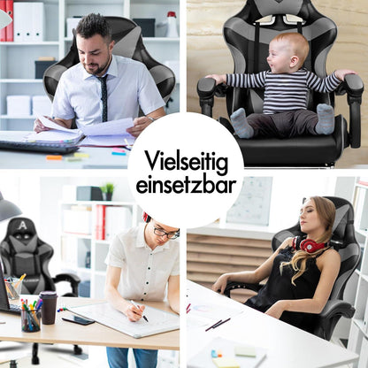 Massage-Gaming-Stuhl 150° Neigung mit Fußstütze, höhenverstellbar, Rennstuhl