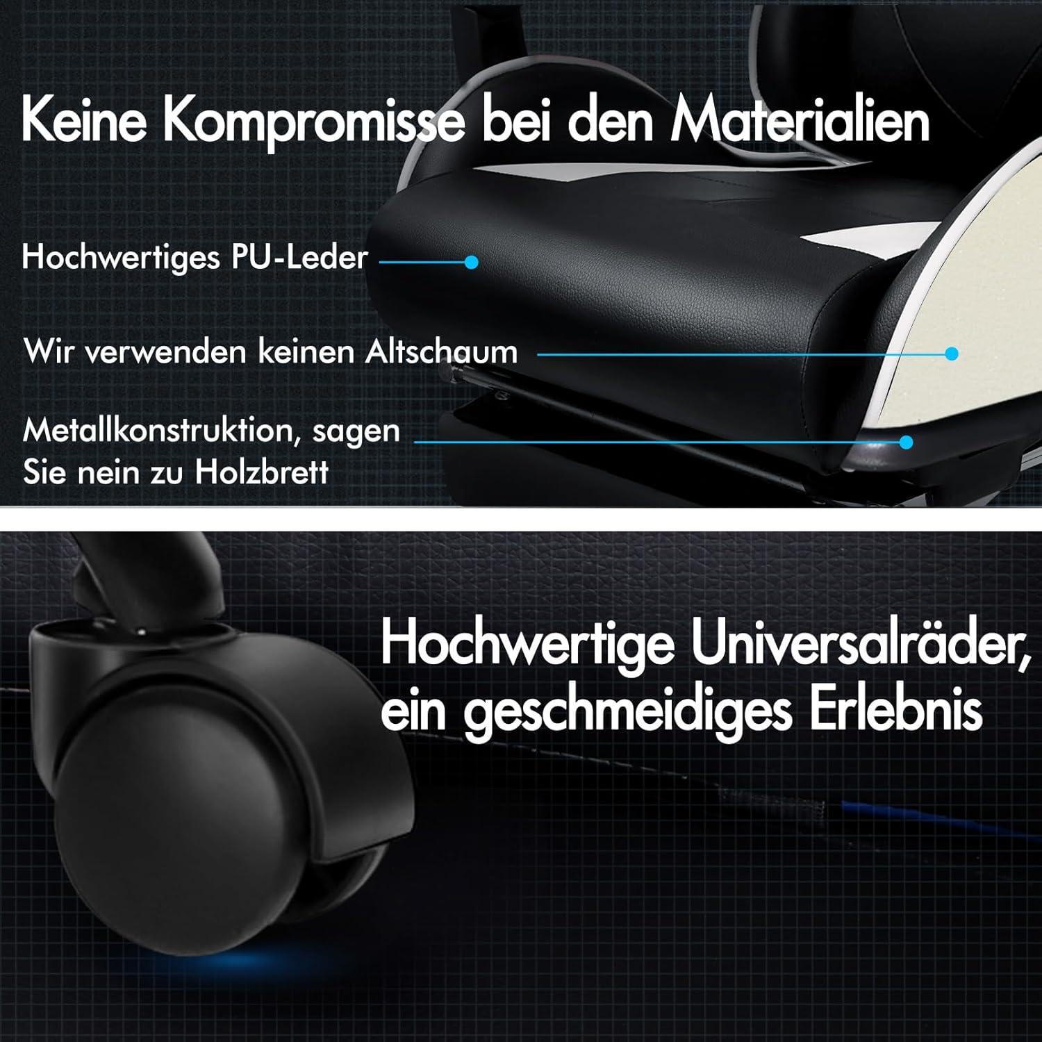 Ergonomischer Massage Gaming Stuhl mit PU-Leder Weiß 180kg