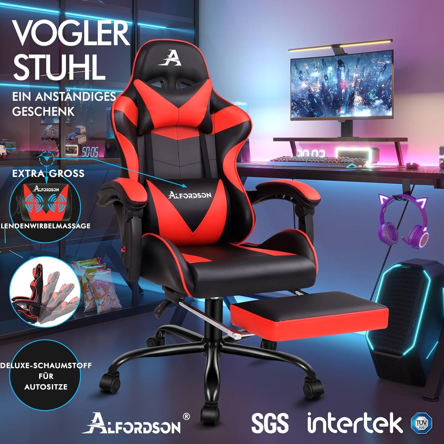 Ergonomischer Massage Gaming Stuhl Bürostuhl Videospielstuhl Rot