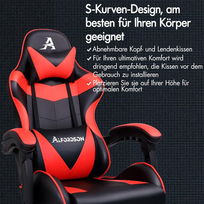 Ergonomischer Gaming-Stuhl Massage Rennstuhl Bürostuhl höhenverstellbar Rot