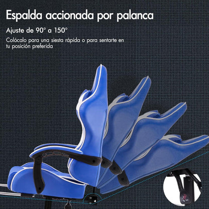 ALFORDSON Massage-Gaming-Stuhl 150° Neigung ergonomischer Chefsessel kWh max. Tragkraft Weiß Blau Vogler Serie