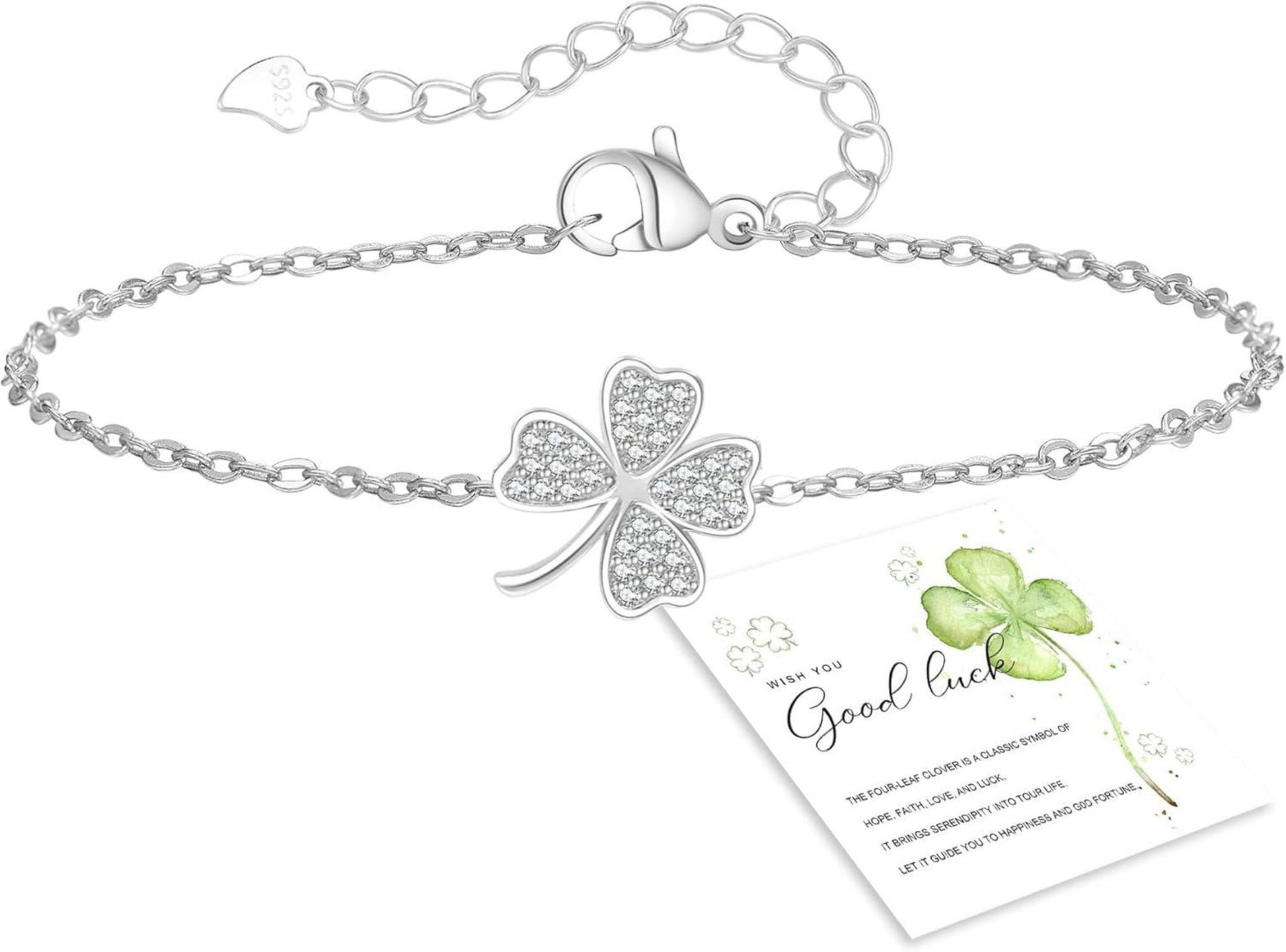 Glücksarmband Kleeblatt Armband Damen Silber Gold Verstellbar 925
