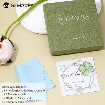 GEMAURA Glücksarmband Damen Silber Kleeblatt Gold Armband Verstellbar 925 Freundin Freundschaftsarmbandenco-Treffer