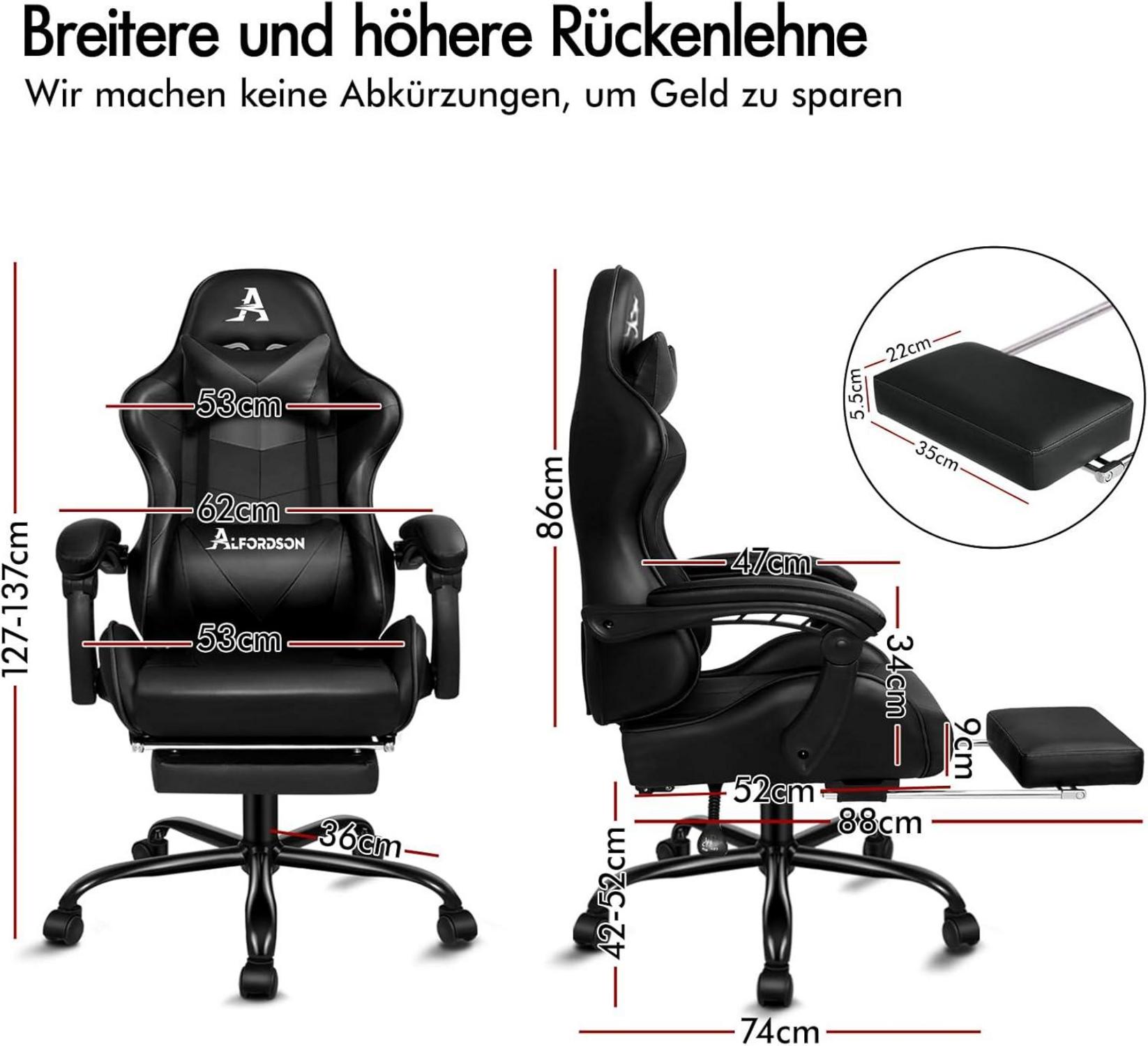 ALFORDSON Massage-Gaming-Stuhl PU-Leder Fußstütze