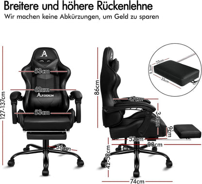 ALFORDSON Massage-Gaming-Stuhl PU-Leder Fußstütze