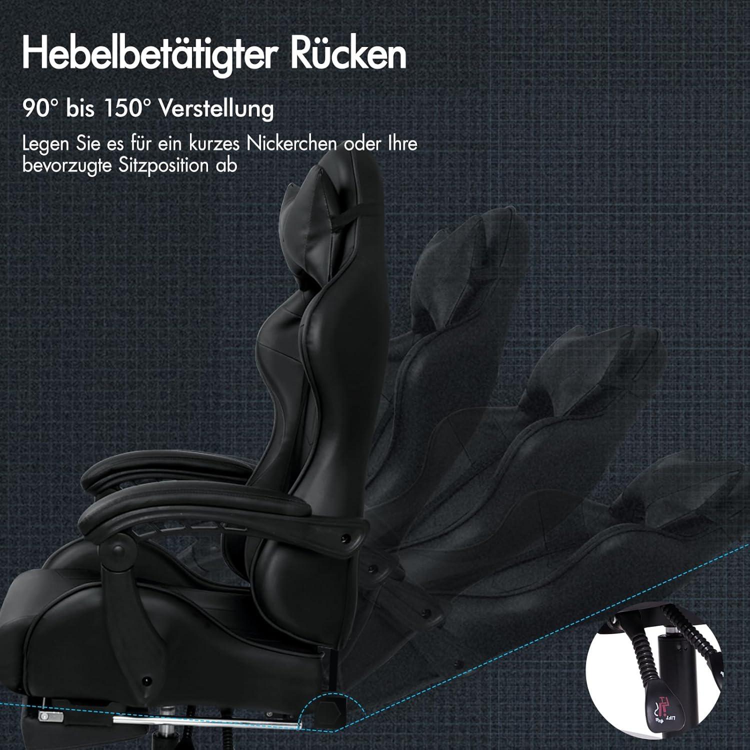 Massage-Gaming-Stuhl mit Fußstütze und hoher Tragkraft