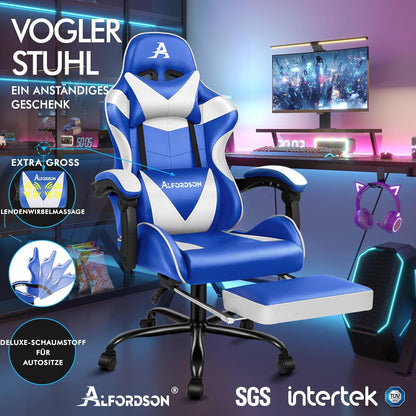 Videospielstuhl ergonomischer Massage Rennstuhl Fußstütze PU-Leder