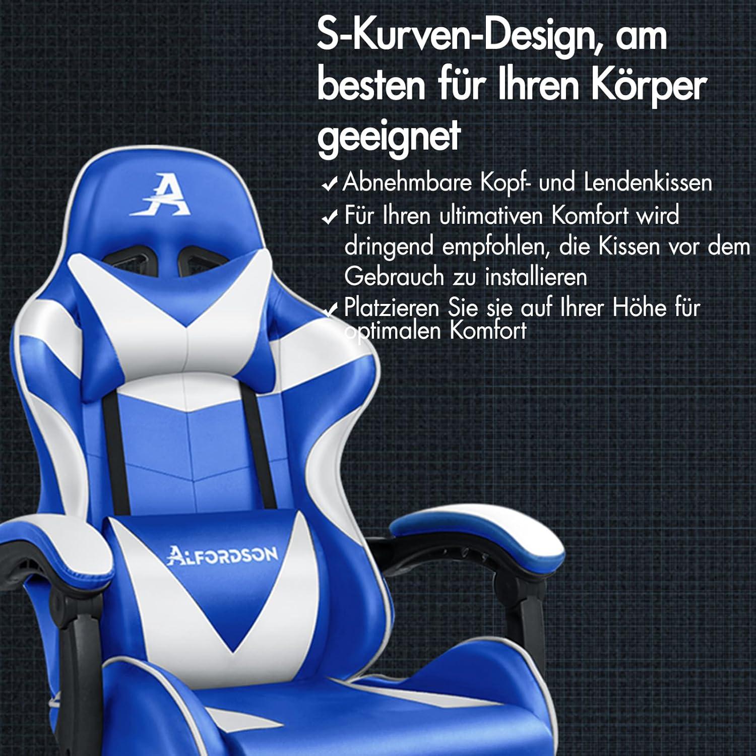 Gaming-Stuhl mit Massagefunktion einziehbare Fußstütze höhenverstellbar 180 kg