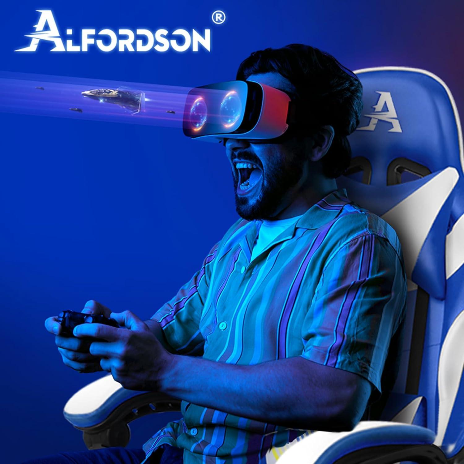 Gaming-Stuhl mit Massagefunktion einziehbare Fußstütze höhenverstellbar 180 kg