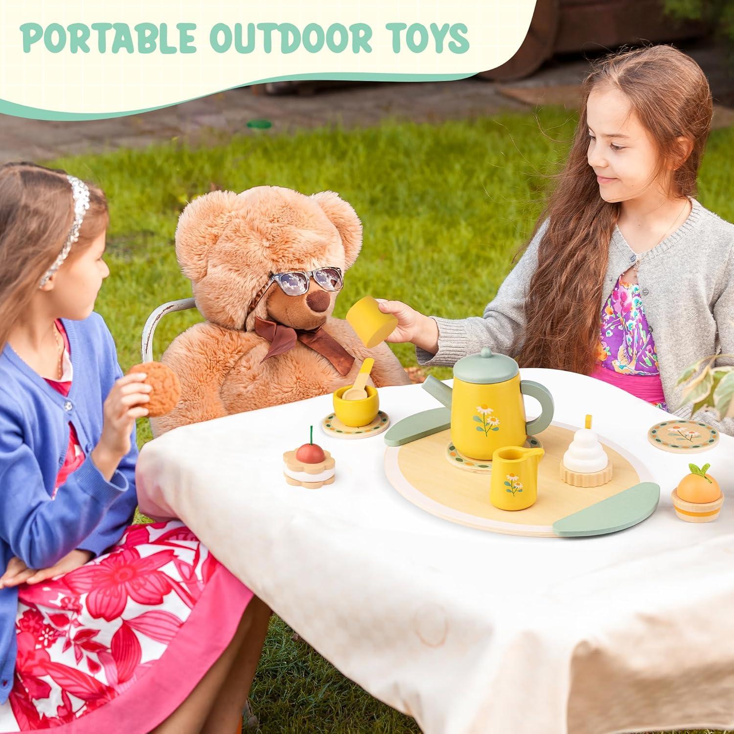 Holz Teeservice Kinderküche Zubehör Teeparty Rollenspiel 3+ Jahren