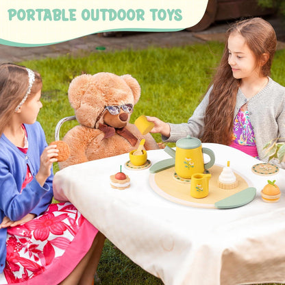 Holz Teeservice Kinderküche Zubehör Teeparty Rollenspiel 3+ Jahren